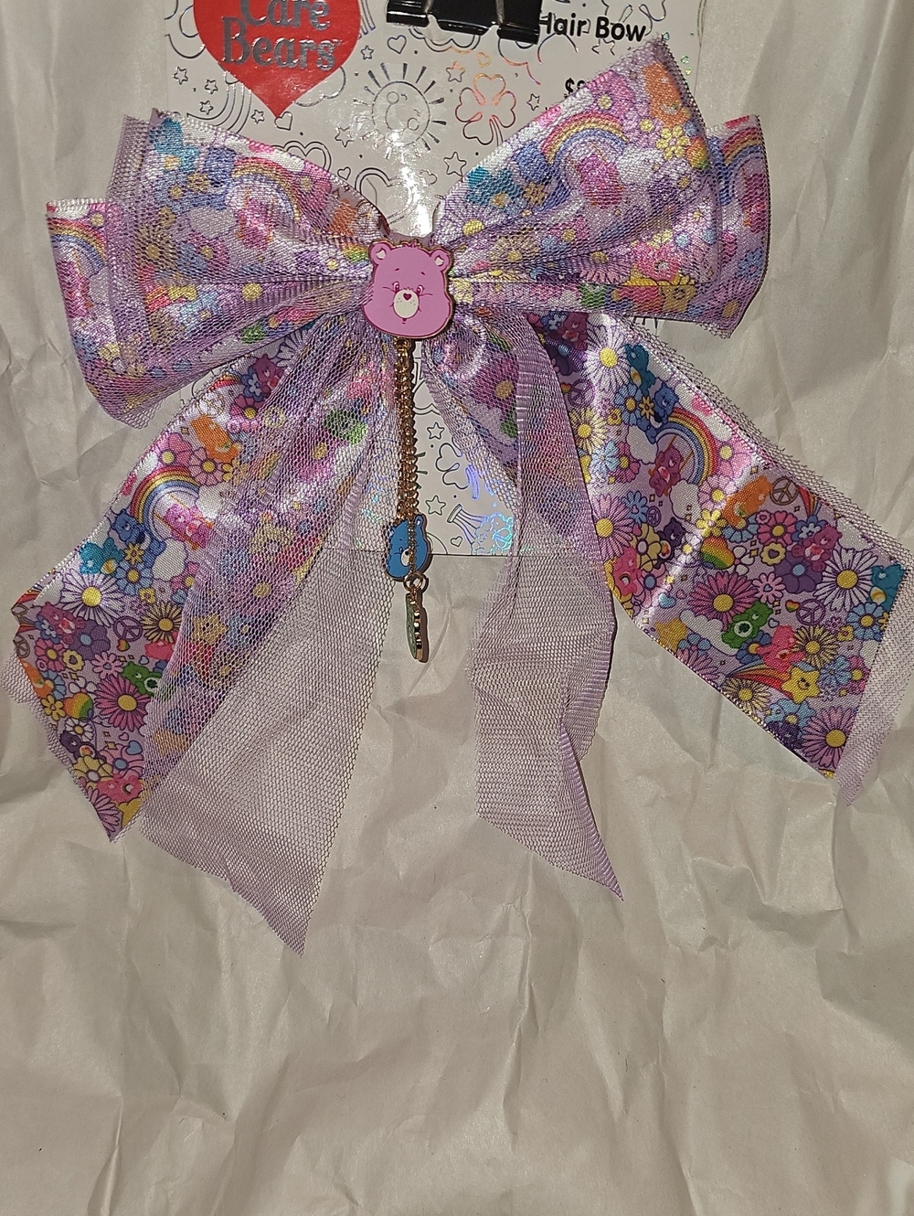 Care Bears Purple Floral Rainbow Kids Hair Bow with Charms New